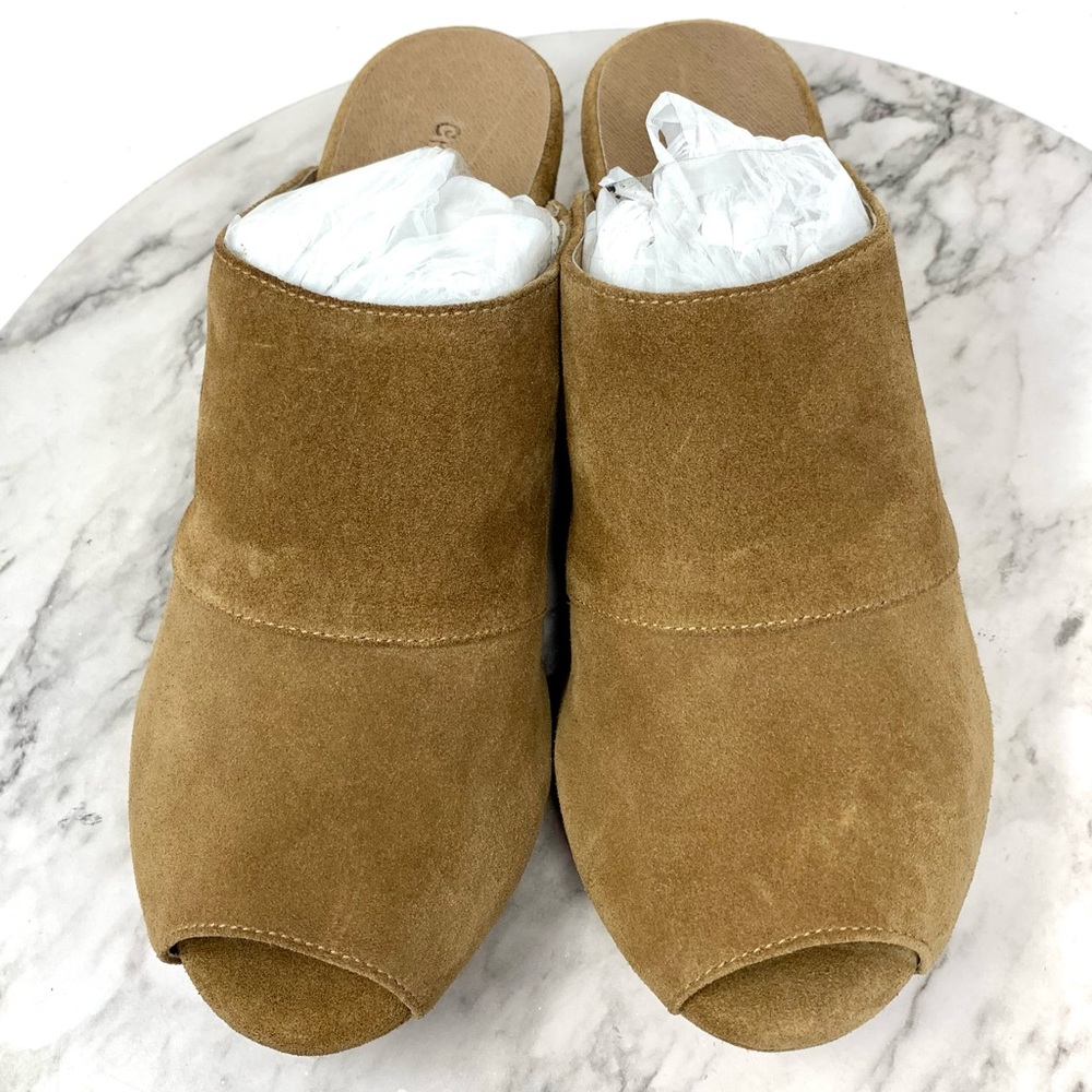Chocolat Blu Yoana Brown Suede Peep Toe Wedge Mules 7 Bohemian Lagenlook Classic - Picture 6 of 16